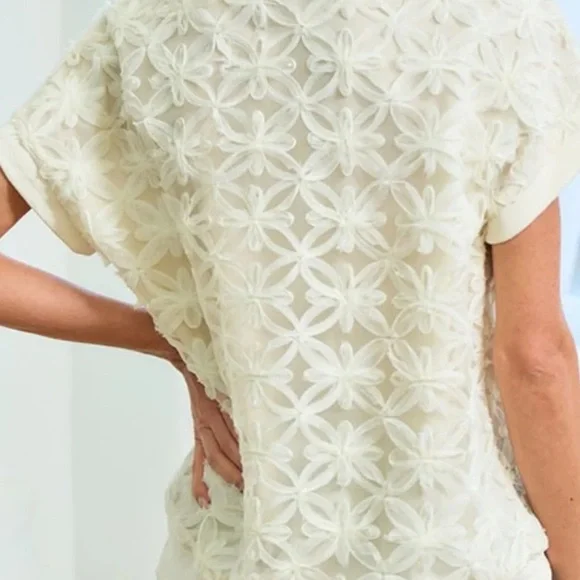 Mesh Flower Round Neck Short Sleeve Top - Picture 6 of 7